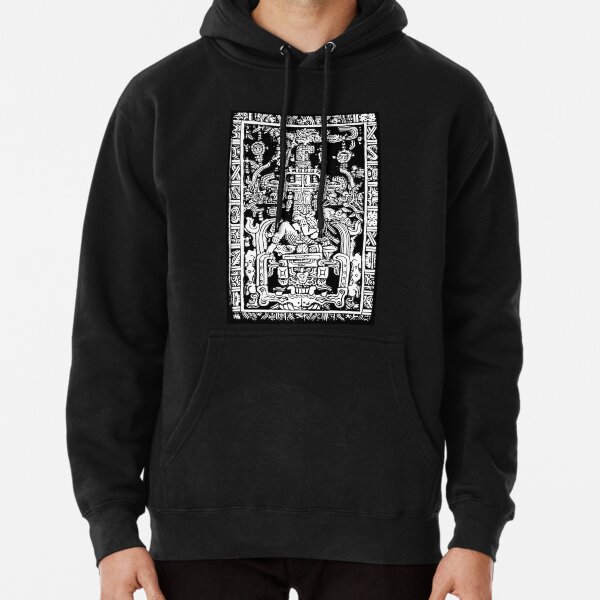 Ancient Astronaut. Pakal, Maya, sarcophagus lid, in Black & White. Pullover Hoodie