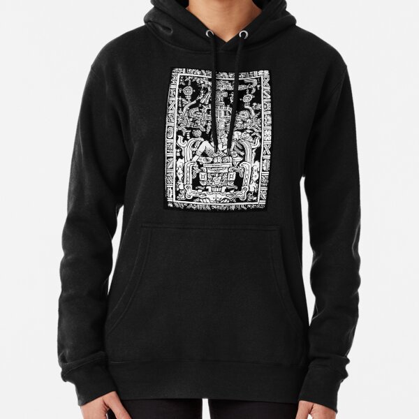 Ancient Astronaut. Pakal, Maya, sarcophagus lid, in Black & White. Pullover Hoodie