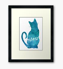 Lámina enmarcada Silueta de gato acuarela azul
