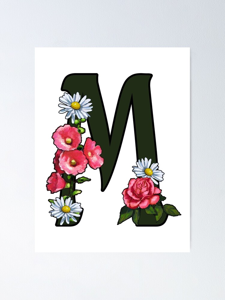 Letter M Initial Or Monogram With Watercolor Flowers | Poster
