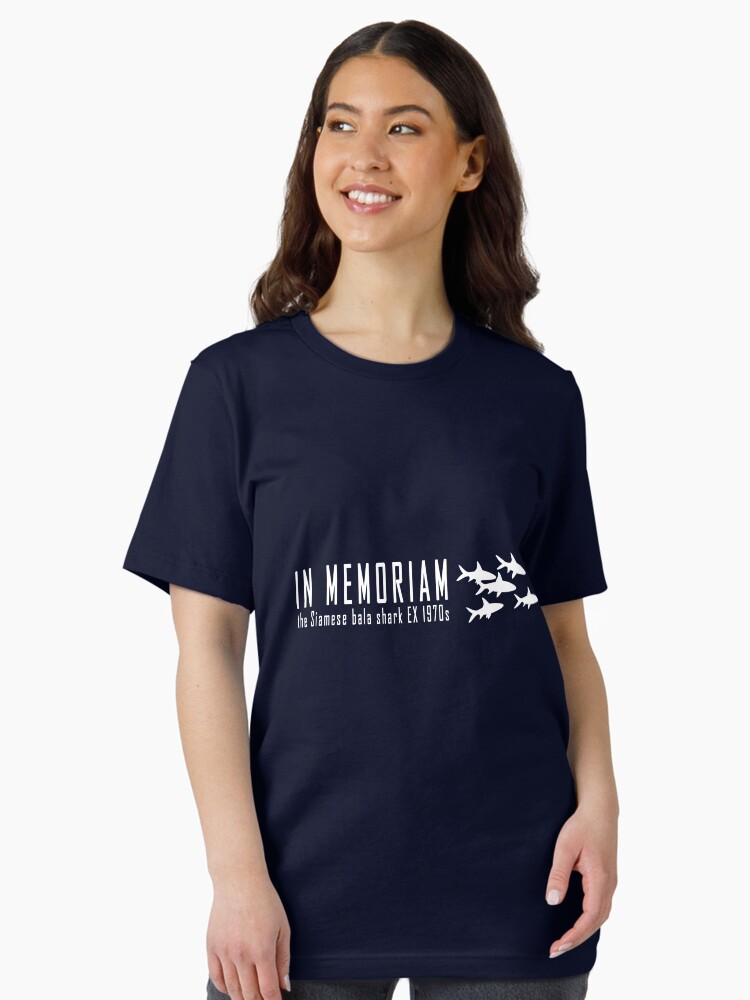 Thumbnail 1 of 7, Essential T-Shirt, Extinct animals - Siamese bala shark In Memoriam white print designed and sold by 12images.