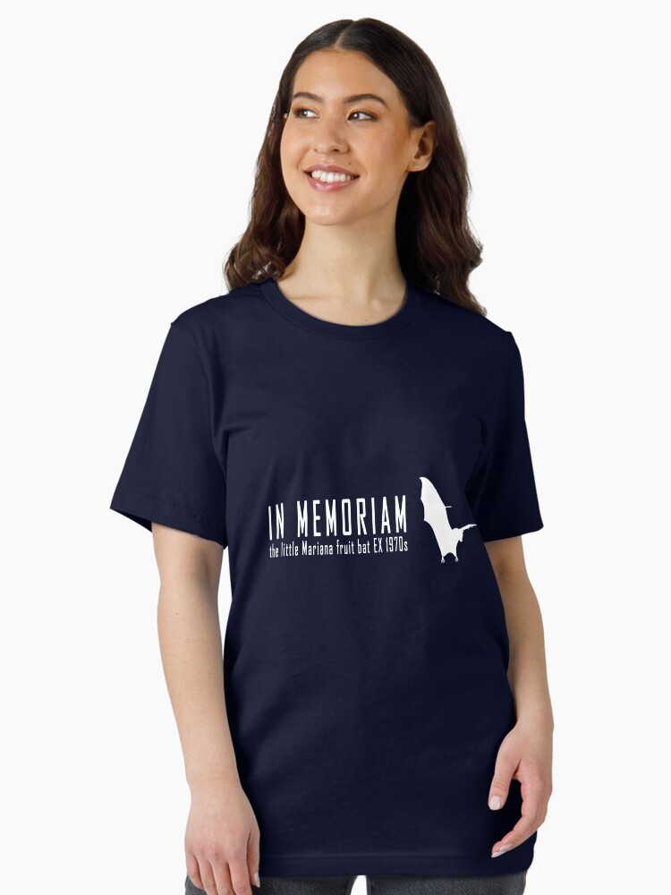 Thumbnail 1 of 7, Essential T-Shirt, Extinct animals - Little Mariana fruit bat In Memoriam white print designed and sold by 12images.