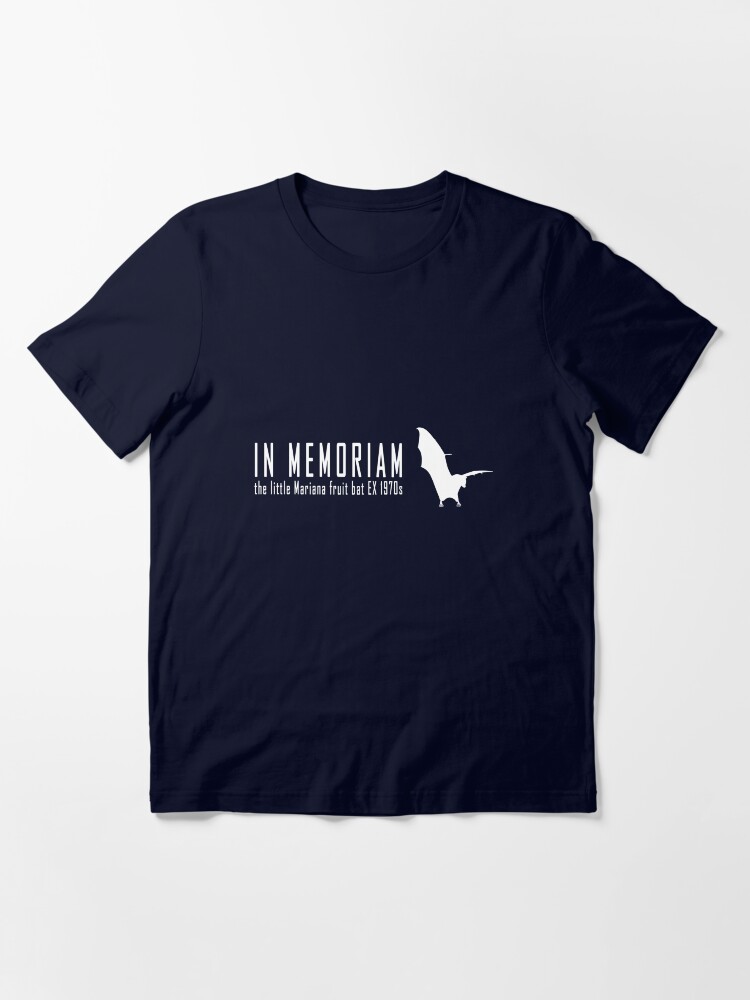 Thumbnail 3 of 7, Essential T-Shirt, Extinct animals - Little Mariana fruit bat In Memoriam white print designed and sold by 12images.