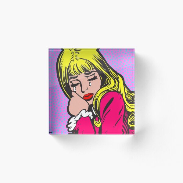 Blonde Bangs Crying Comic Girl Acrylic Block by turddemon | Redbubble Blonde Bangs Crying Comic Girl Acrylic Block by turddemon