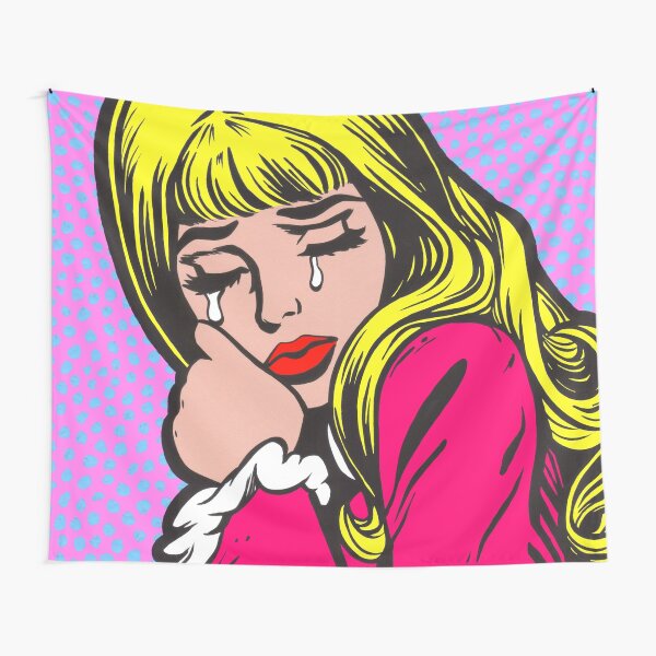 Blonde Bangs Crying Comic Girl Tapestry