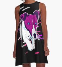 Dog funny Eighties Retro Violet and Purple A-Line Dress