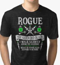 ROGUE, THE SHROUDED BLADE - Dungeons & Dragons (White Text) Tri-blend T-Shirt