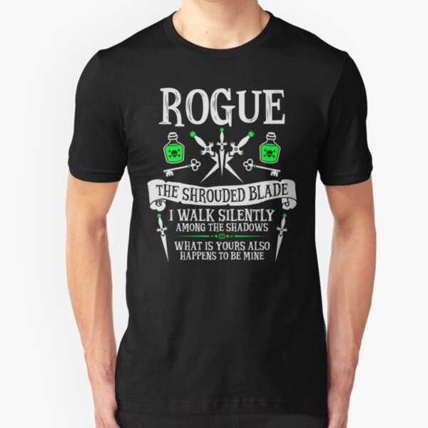 ROGUE, THE SHROUDED BLADE - Dungeons & Dragons (White Text) Slim Fit T-Shirt