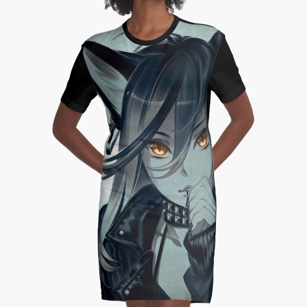 Leather Cat Graphic T-Shirt Dress