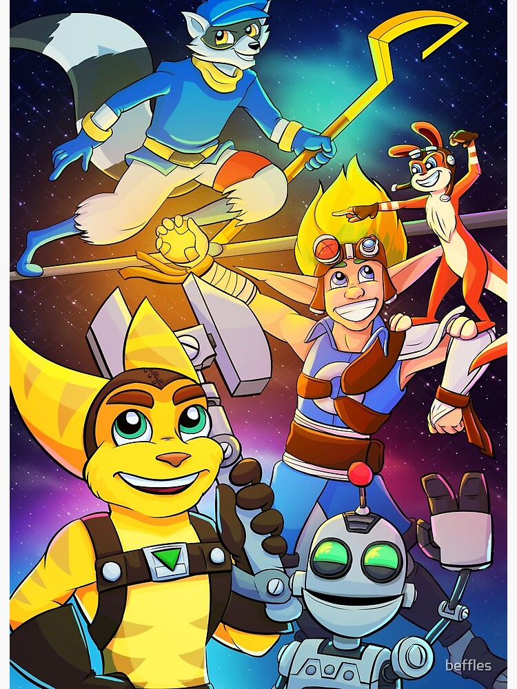 Playstation 2 Stars Sly Cooper Ratchet And Clank Jak And Daxter Art Board Print By Beffles Redbubble