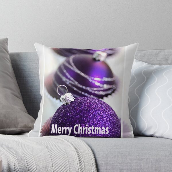 Merry Christmas - Purple Baubles Throw Pillow