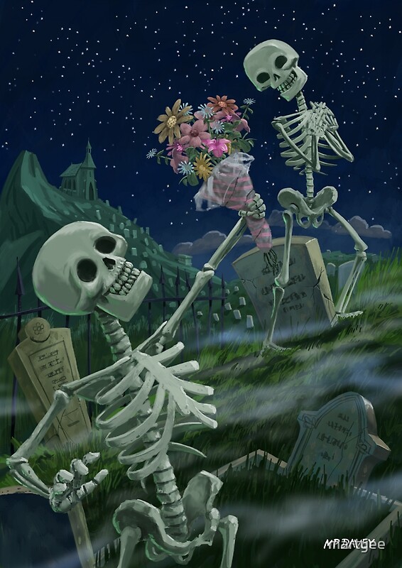 Can You Fall In Love With The Skeleton "Romantic Valentine Skeletons in Graveyard" by martyee | Redbubble