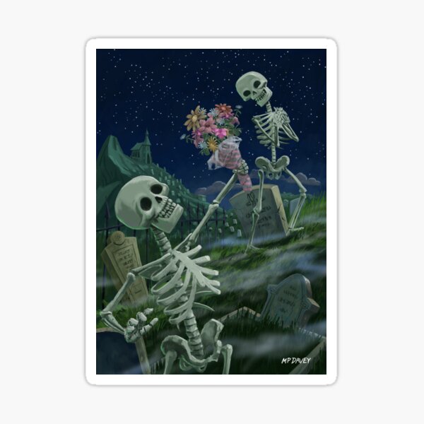 Romantic Valentine Skeletons in Graveyard Sticker