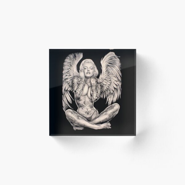 MARILYN : Vintage Abstract Tattooed Angel Print Acrylic Block