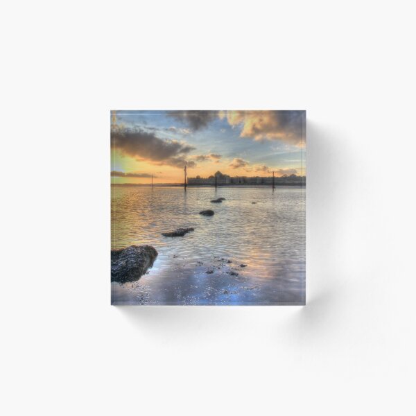 Portchester castle with setting sun reflected in harbour Acrylic Block
