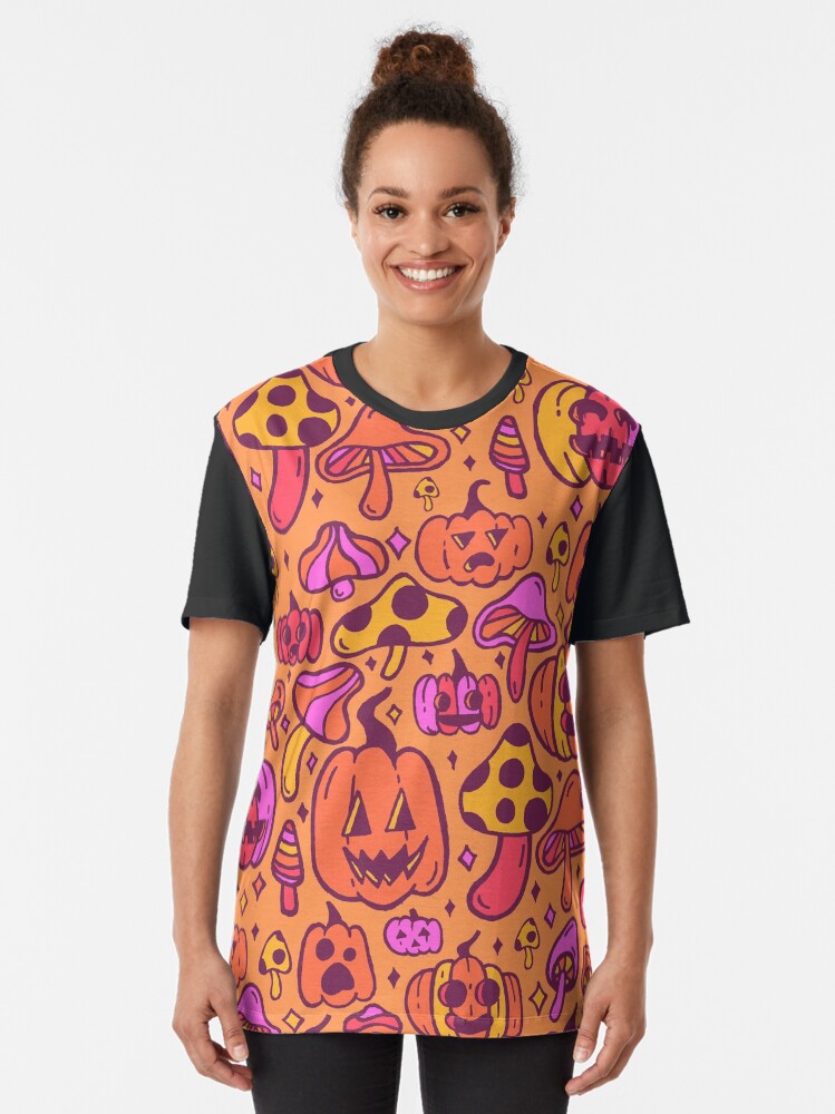 Alternate view of Mushrooms and Pumpkins Graphic T-Shirt