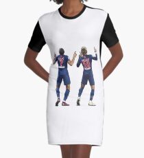 Kylian Mbappe & Neymar Jr | PSG Celebration Illustration Design Graphic T-Shirt Dress