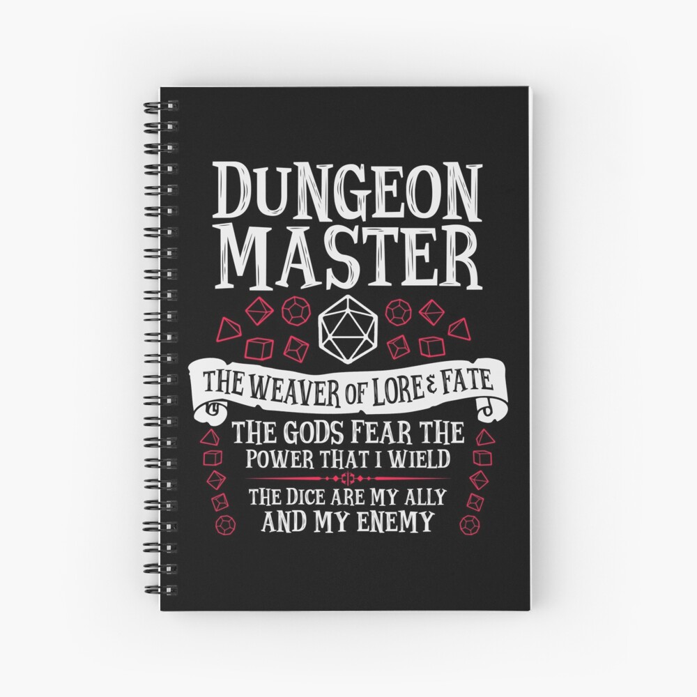 Dungeon Master, The Weaver of Lore & Fate - Dungeons & Dragons (White Text) Spiral Notebook