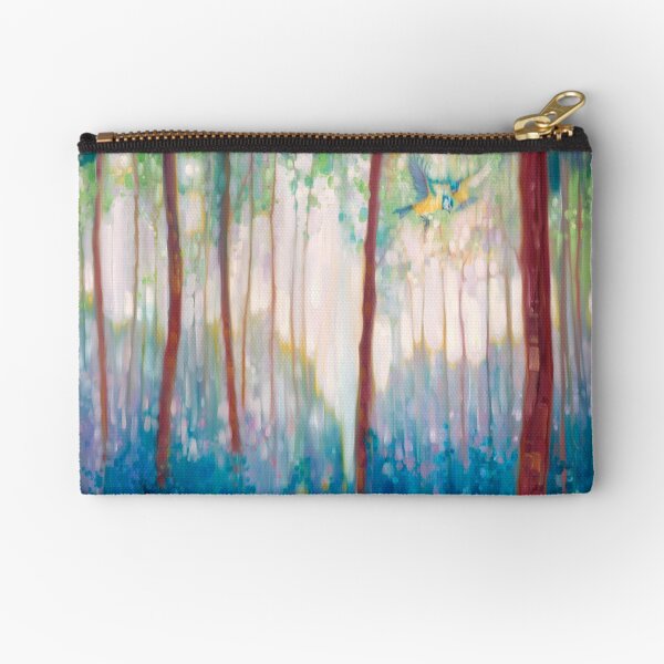 JUBILANT SPRING - A FOREST LANDSCAPE WITH BLUE TITS AND BLUEBELLS Zipper Pouch