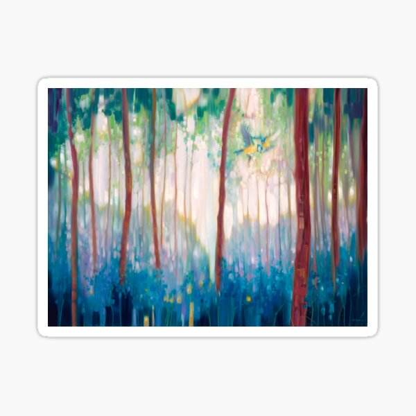 JUBILANT SPRING - A FOREST LANDSCAPE WITH BLUE TITS AND BLUEBELLS Sticker