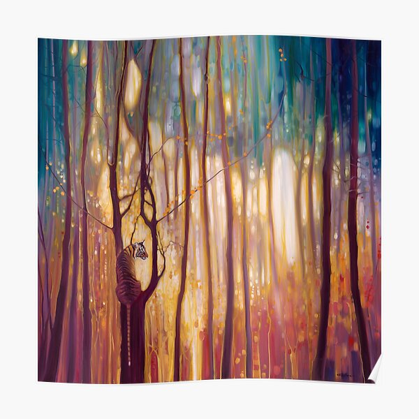 Tiger Tiger Burning Bright - A tiger in a glowing forest artwork Poster