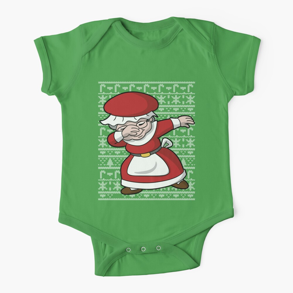 Christmas Dabbing Mrs Santa Claus Ugly Sweater Baby One Piece By Frittata Redbubble