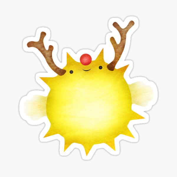 Holiday Pufferfish Reindeer Sticker