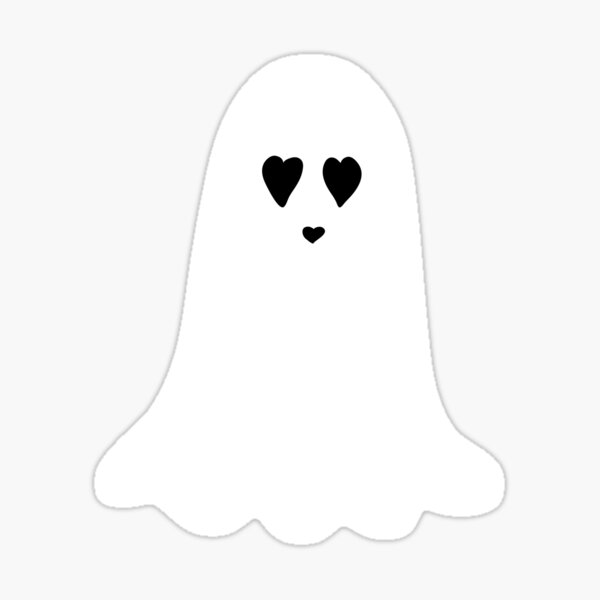 Heart Shaped Ghost With Glowing Eyes On Halloween - Halloween - Sticker