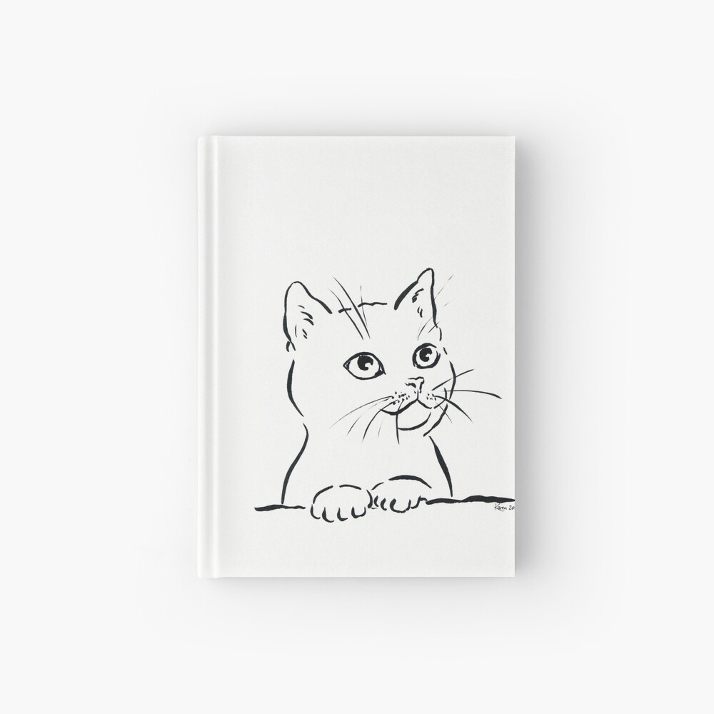 Cute Cat Pen And Ink Drawing Hardcover Journal for Sale by Karen Kaspar