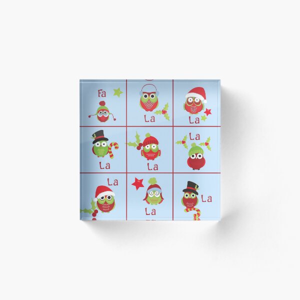 Deck the Halls with Owls and Holly Acrylic Block