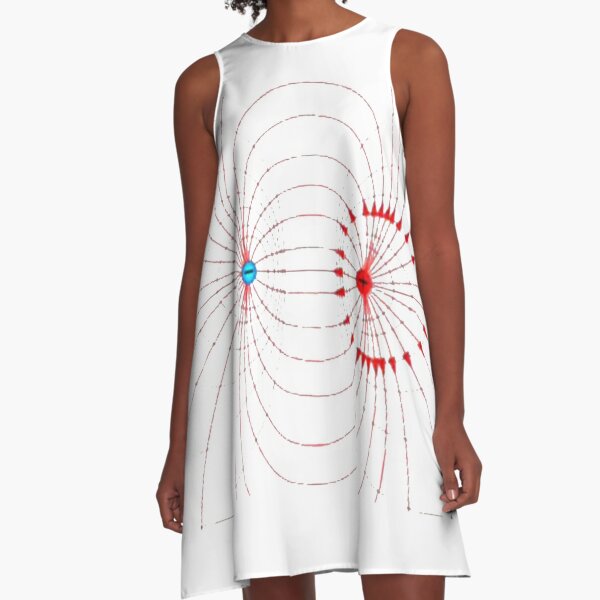 #field #science #electric #lines direction magnetic education electricity magnet physics illustration blue background axis pole south north dipole vector surface A-Line Dress