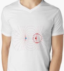 #field, #science, #electric, #lines, #direction, #magnetic, #education, #electricity, #magnet, #physics, #illustration, #blue, #background, #axis, #pole, #south, #north, #dipole, #vector, #surface Men's V-Neck T-Shirt