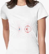 #field, #science, #electric, #lines, #direction, #magnetic, #education, #electricity, #magnet, #physics, #illustration, #blue, #background, #axis, #pole, #south, #north, #dipole, #vector, #surface Women's Fitted T-Shirt