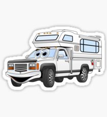 White Cartoon Pick Up Camper Sticker