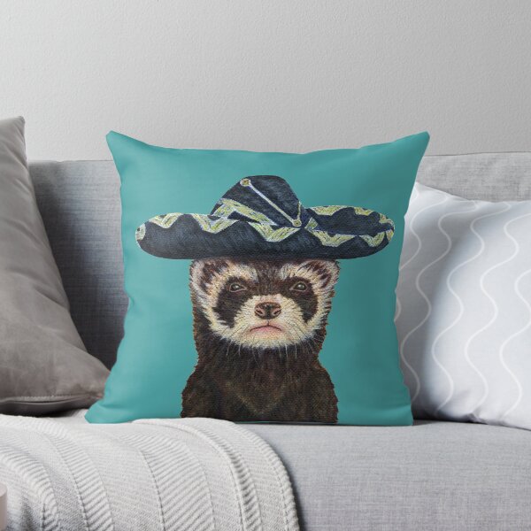 Ferret Fiesta, Blue Background Throw Pillow