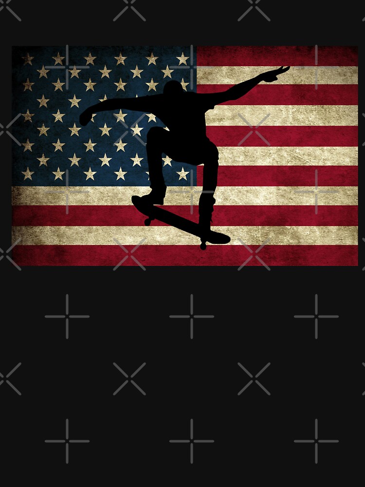 Skateboarding American US Flag Gift Skateboard Trick USA Art