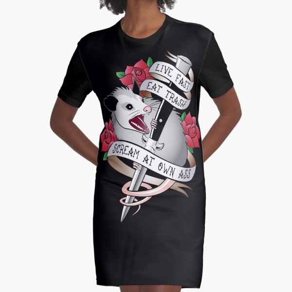 Opossum tattoo: Live fast, eat trash, scream at own ass. Graphic T-Shirt Dress
