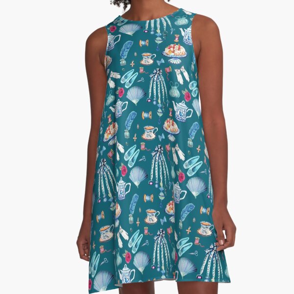 Jane Austen favourite things and daily objects in watercolor A-Line Dress