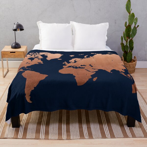 Vista previa del artículo con la obra «Mapa del mundo - azul marino y cobre», diseñado y vendido por hellcom.
