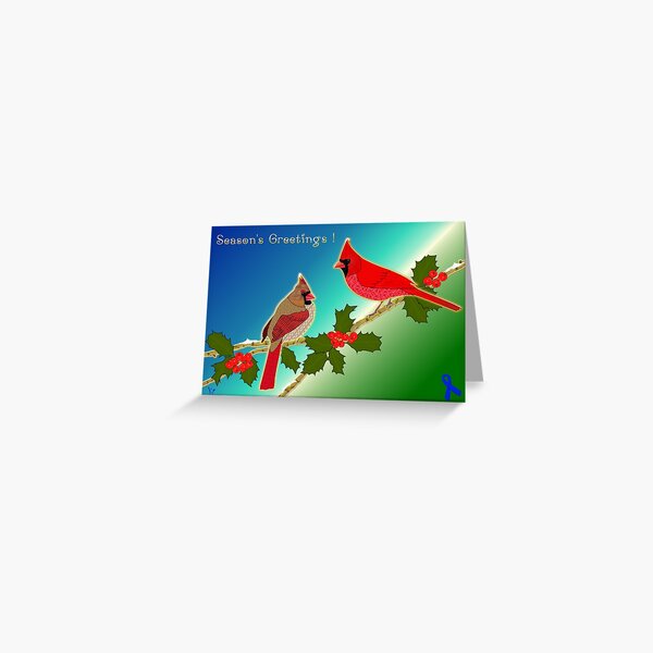 Cardinals on Holly Branch by Jill Thompson Greeting Card