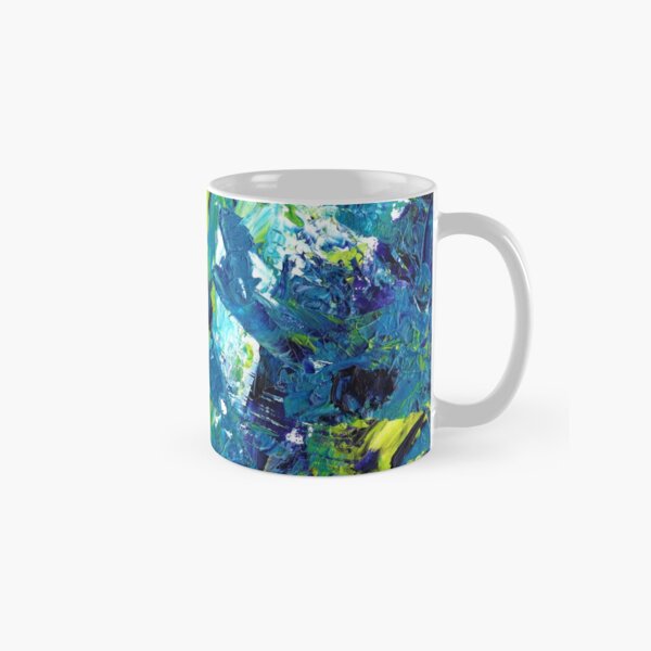Lime Green and Shades of Blue Oil Splash Pattern Classic Mug