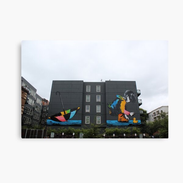 Seattle rainy day - Girl with Umbrella Canvas Print