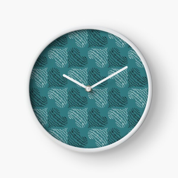 White and Black Upside Down Hearts on Teal Background Clock