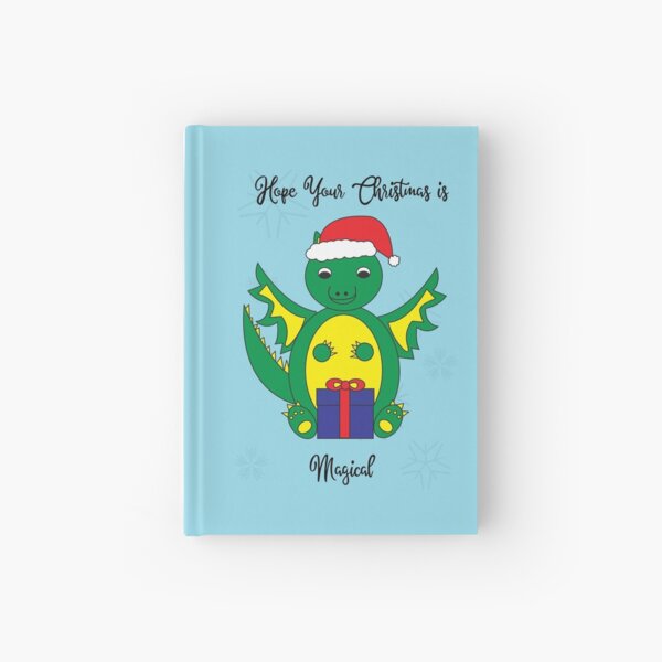 Christmas Cute Dragon Magical Snowflakes Blue Hardcover Journal