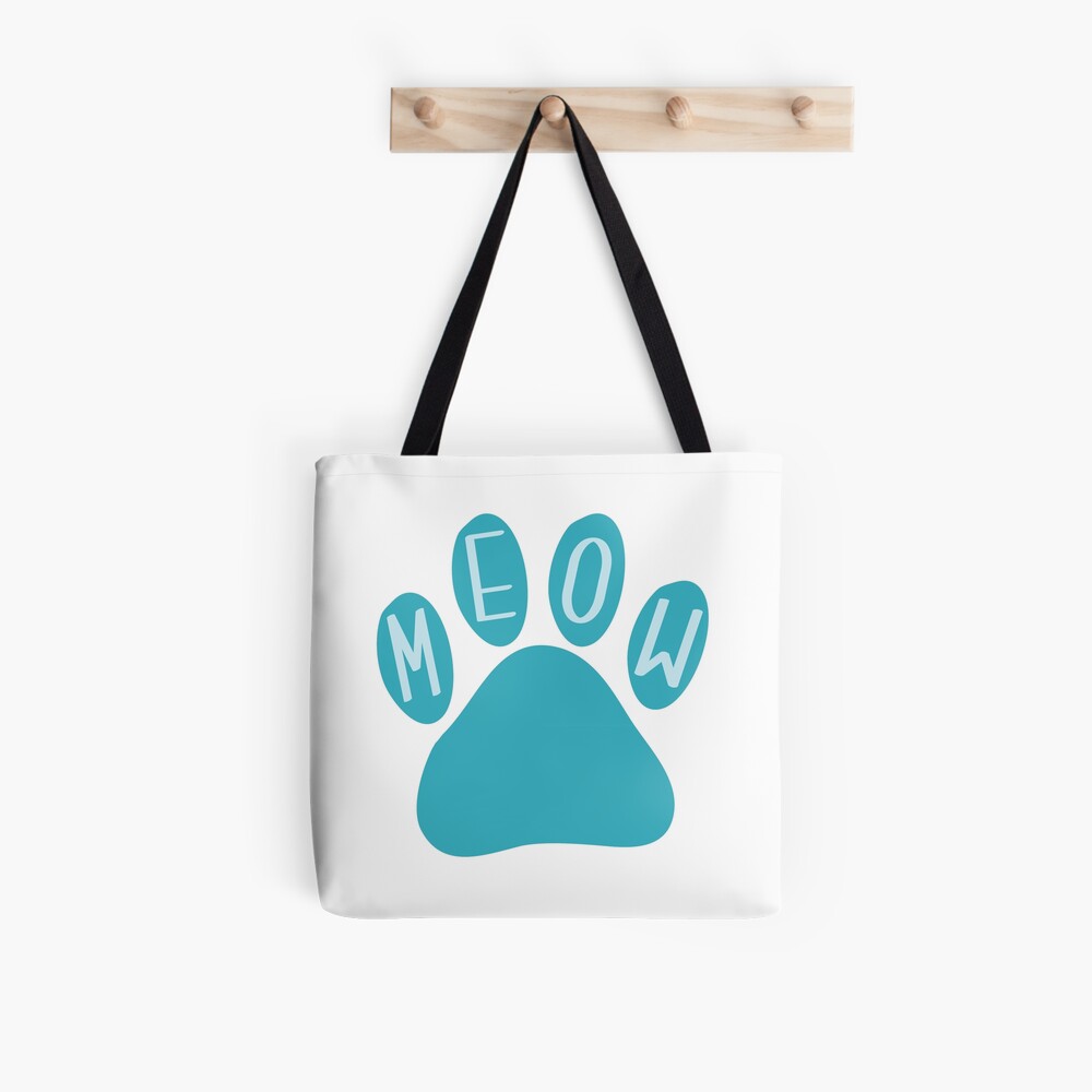 Cat Paw Meow Teal Tote Bag