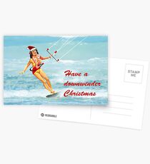 Downwinder Christmas, Santa Girl Kitesurfing Postcards