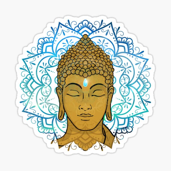 Golden Face of Buddha in a Blue Mandala Sticker