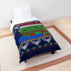 Smug Apu Apustaja Christmas Card Rare Pepe the frog PepeTheFrog knitted deer patterns, with Santa Claus Hat and winter scarf HD HIGH QUALITY Comforter