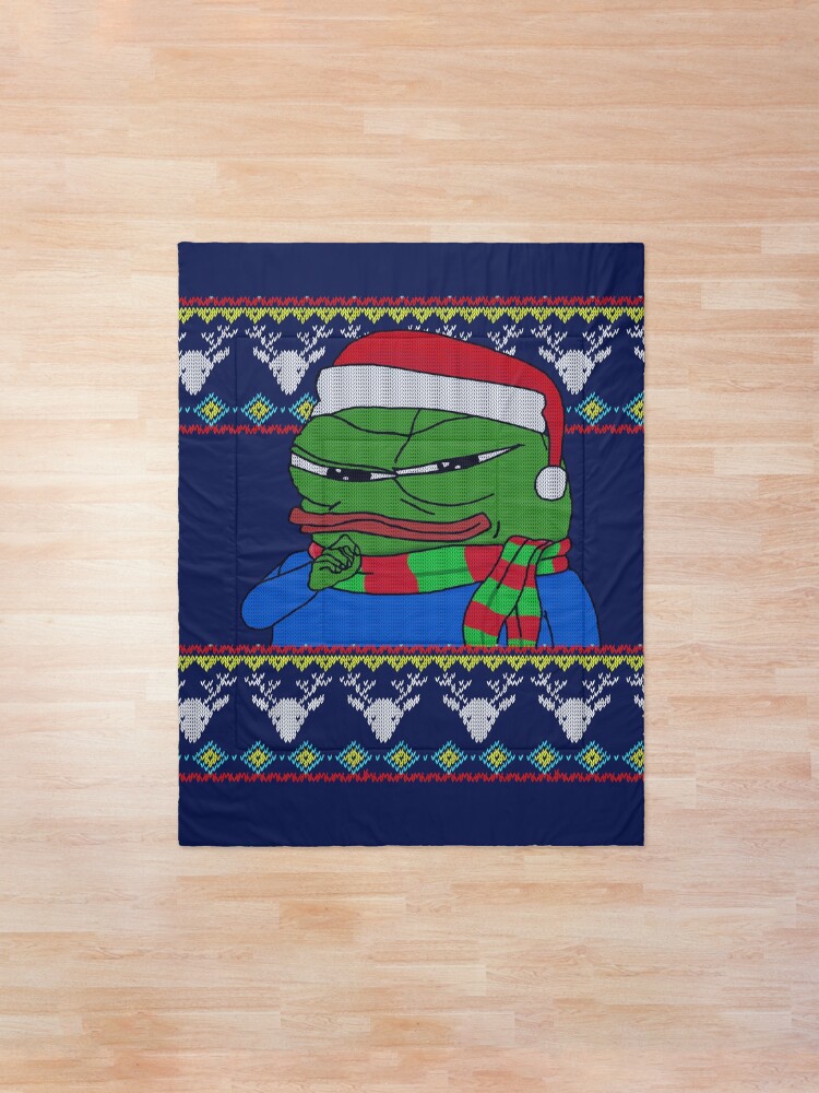 Alternate view of Smug Apu Apustaja Christmas Card Rare Pepe the frog PepeTheFrog knitted deer patterns, with Santa Claus Hat and winter scarf HD HIGH QUALITY Comforter