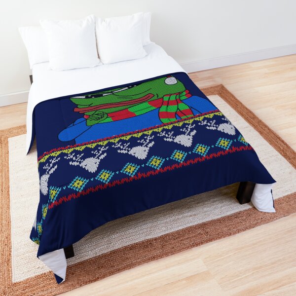 Smug Apu Apustaja Christmas Card Rare Pepe the frog PepeTheFrog knitted deer patterns, with Santa Claus Hat and winter scarf HD HIGH QUALITY Comforter